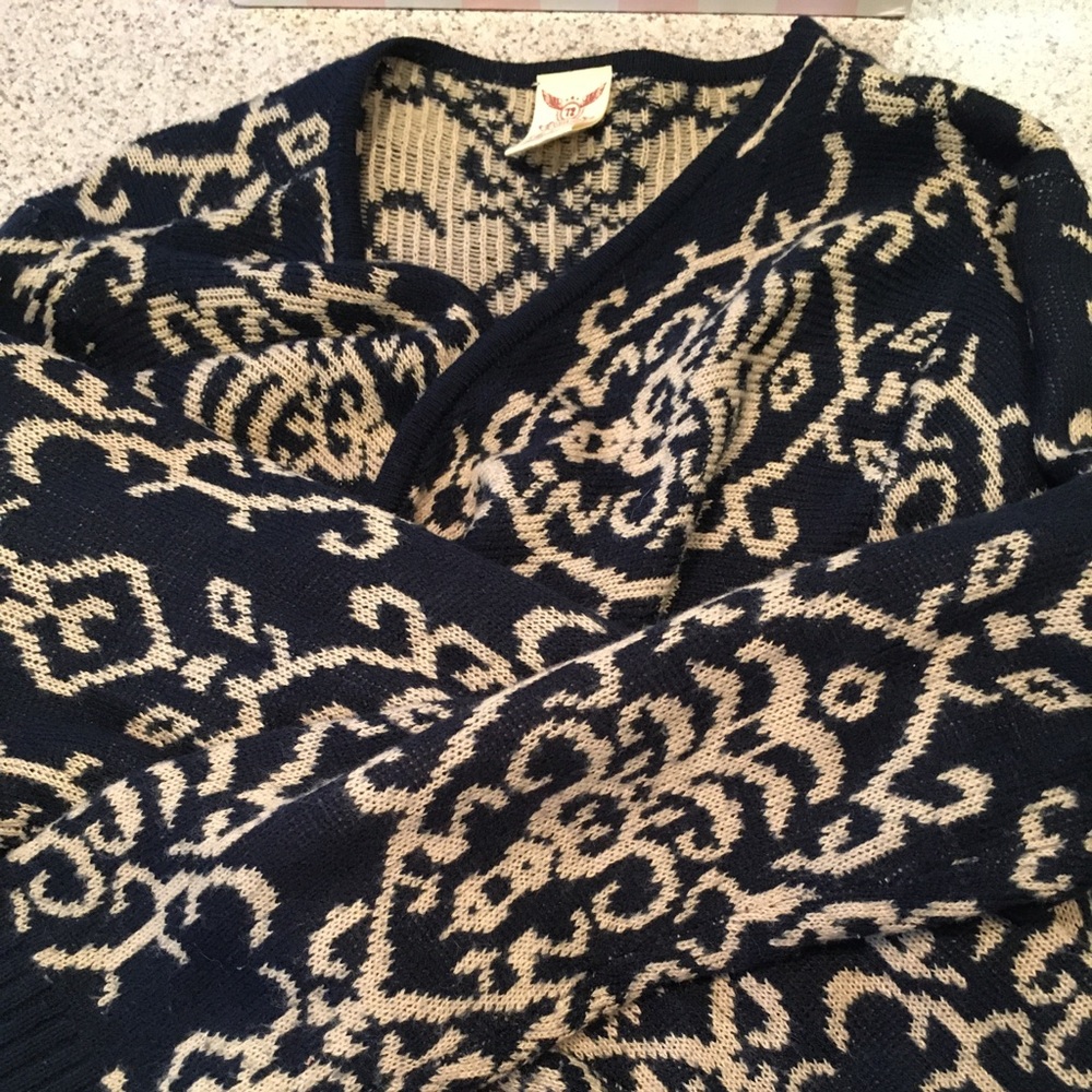 Faded Glory Navy and Beige Cardigan